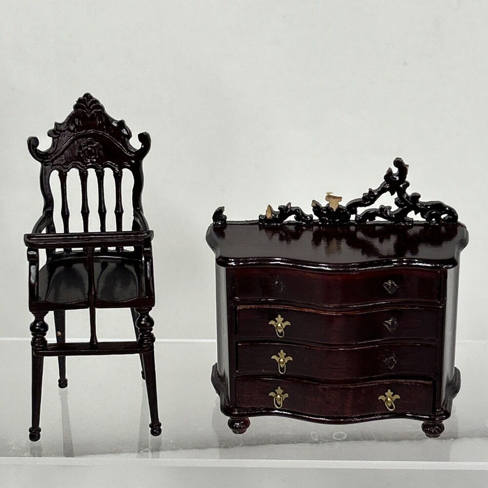 Bespaq Mahogany Highchair Dresser Miniature Dollhouse Victorian Ornate Carving